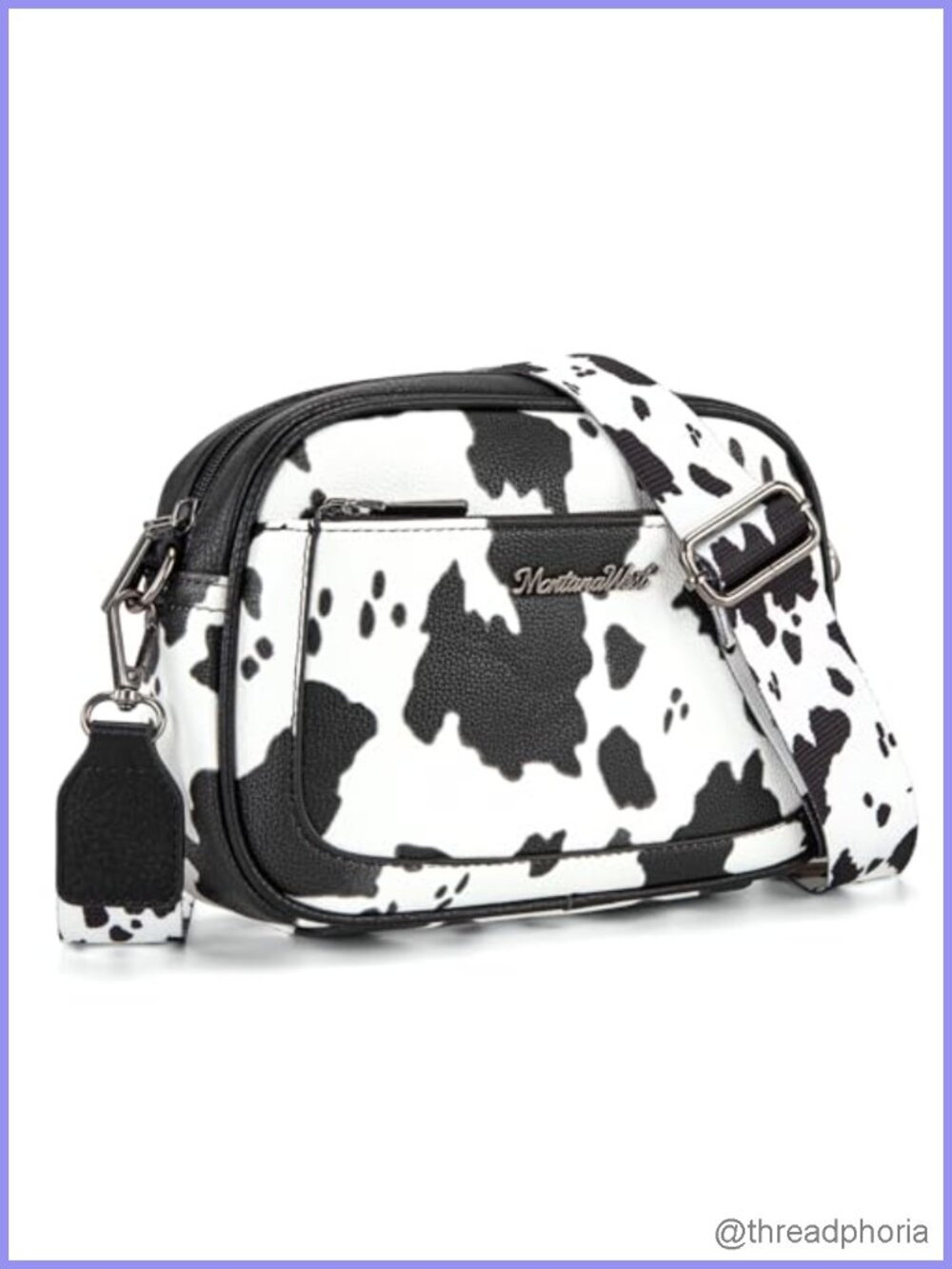 Crossbody Bag Faux Leather Triple Zip Shoulder Handbag Wide Strap